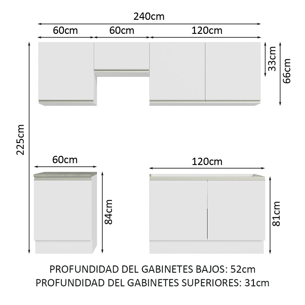 Cocina Integral Glamy 2.40 Metros Blanco 09