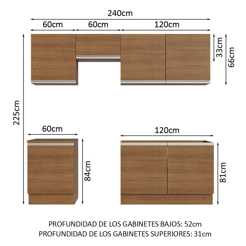 Cocina Integral Glamy 2.40 Metros Marrón 09