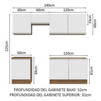 Cocina Integral Glamy 2.40 Metros Marrón/Blanco 09