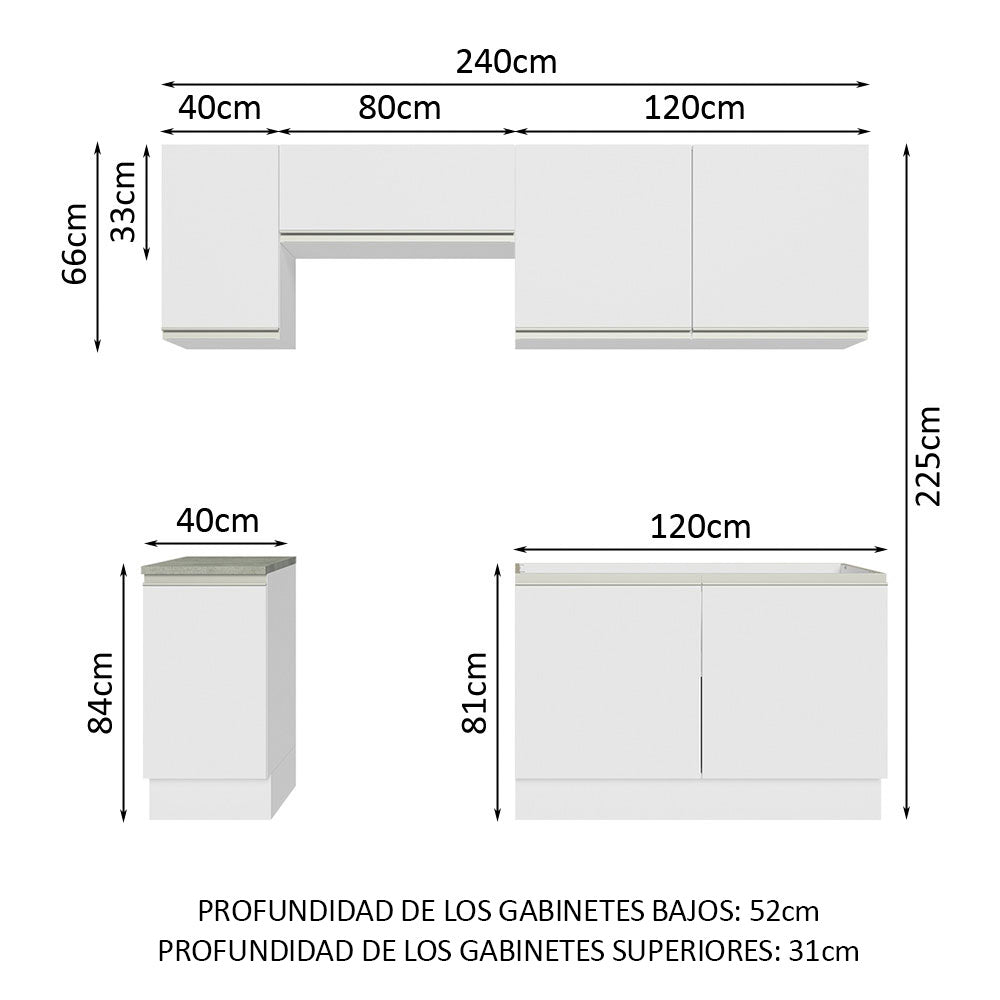 Cocina Integral Glamy 2.40 Metros Blanco 10