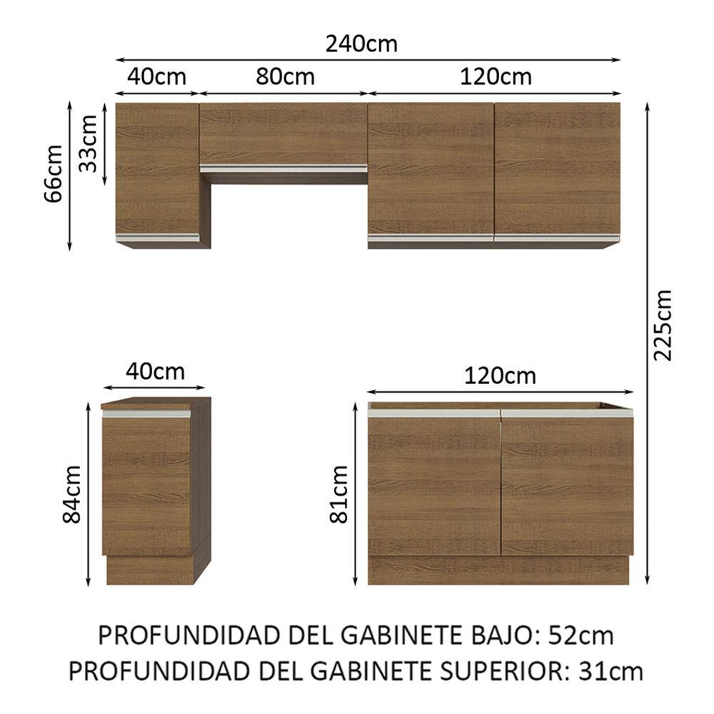 Cocina Integral Glamy 2.40 Metros Marrón 10