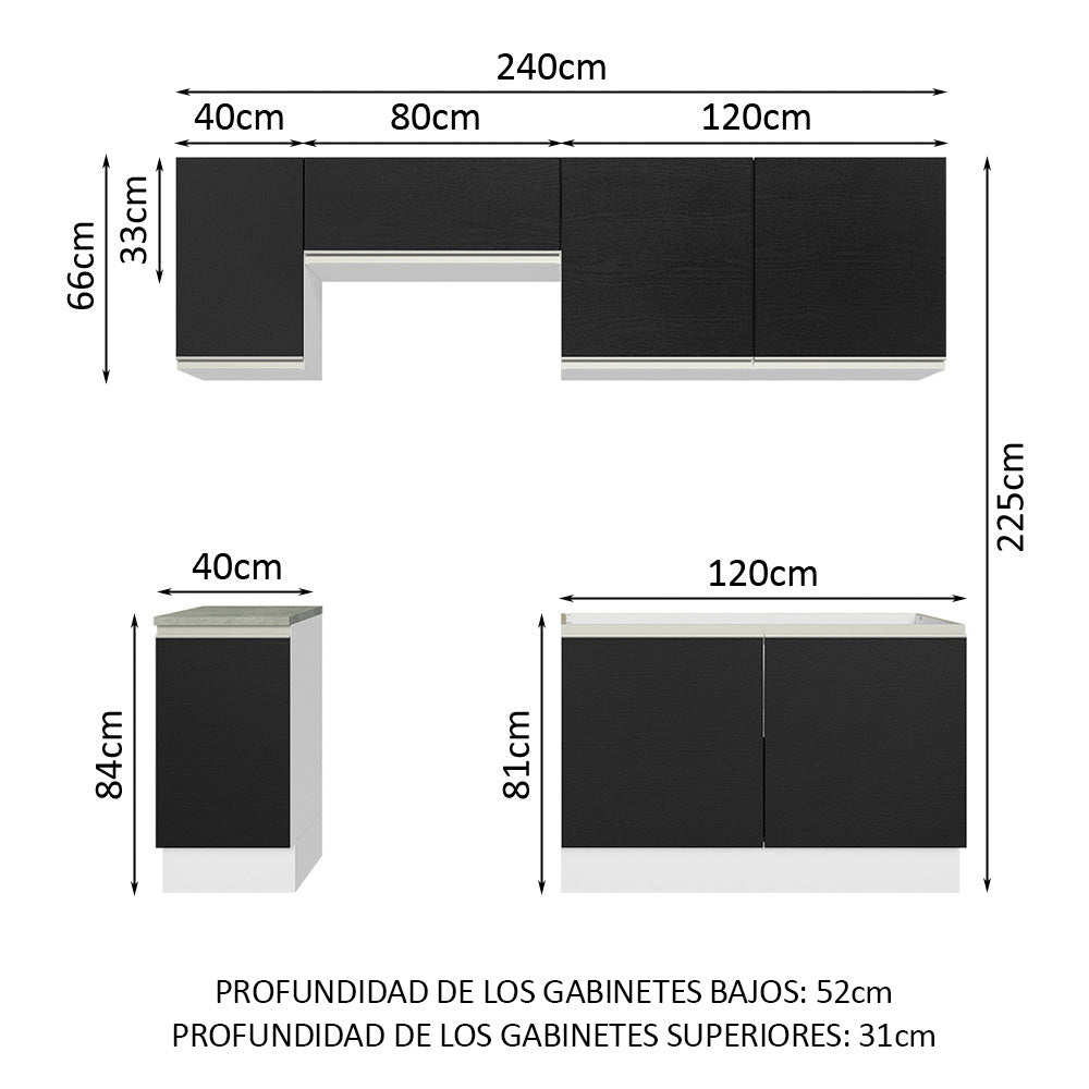 Cocina Integral Glamy 2.40 Metros Blanco/Negro 10