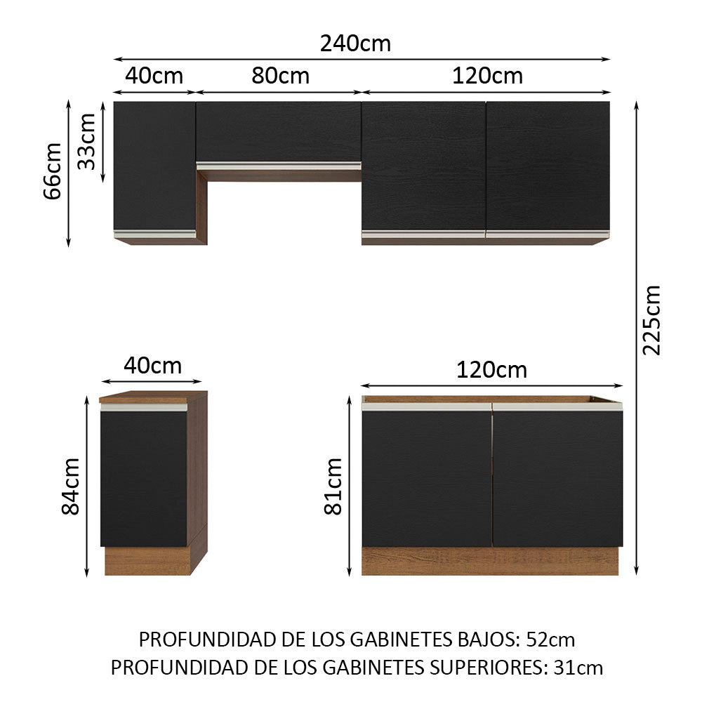 Cocina Integral Glamy 2.40 Metros Marrón/Negro 10