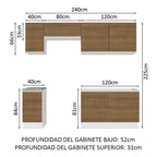Cocina Integral Glamy 2.40 Metros Blanco/Marrón 10