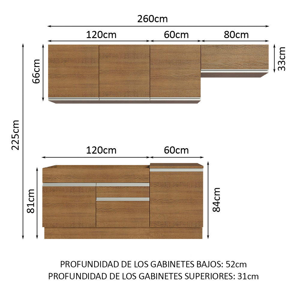 Cocina Integral Glamy 2.60 Metros Marrón 03
