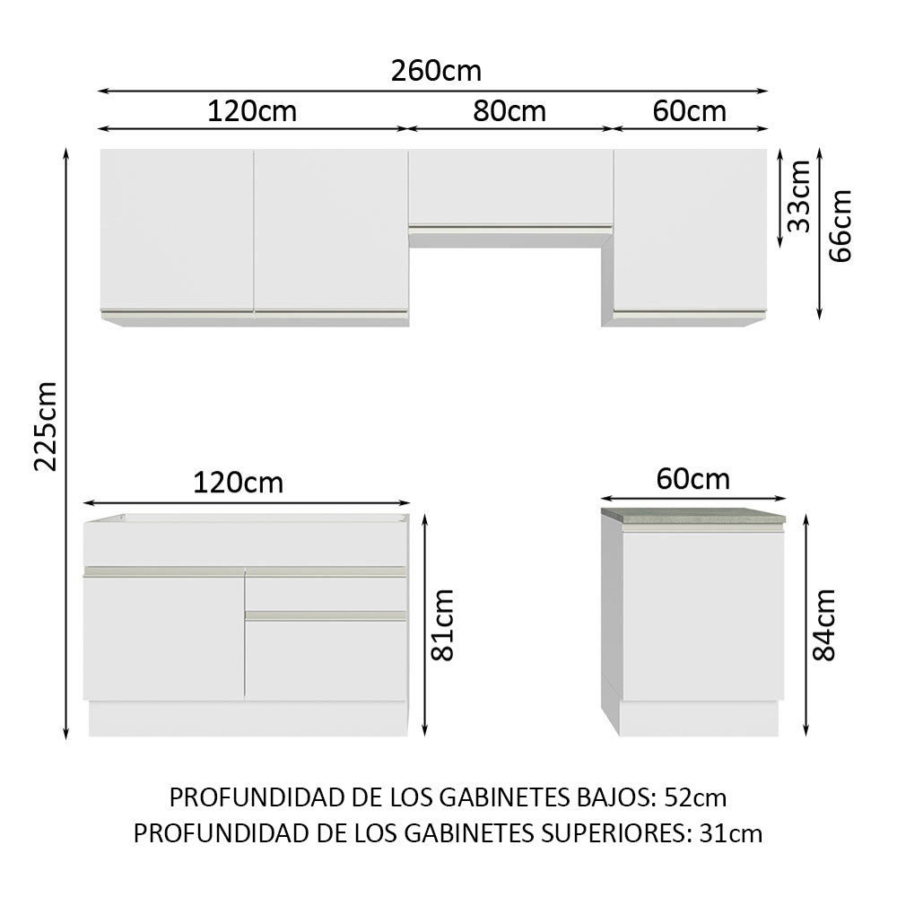 Cocina Integral Glamy 2.60 Metros Blanco 04