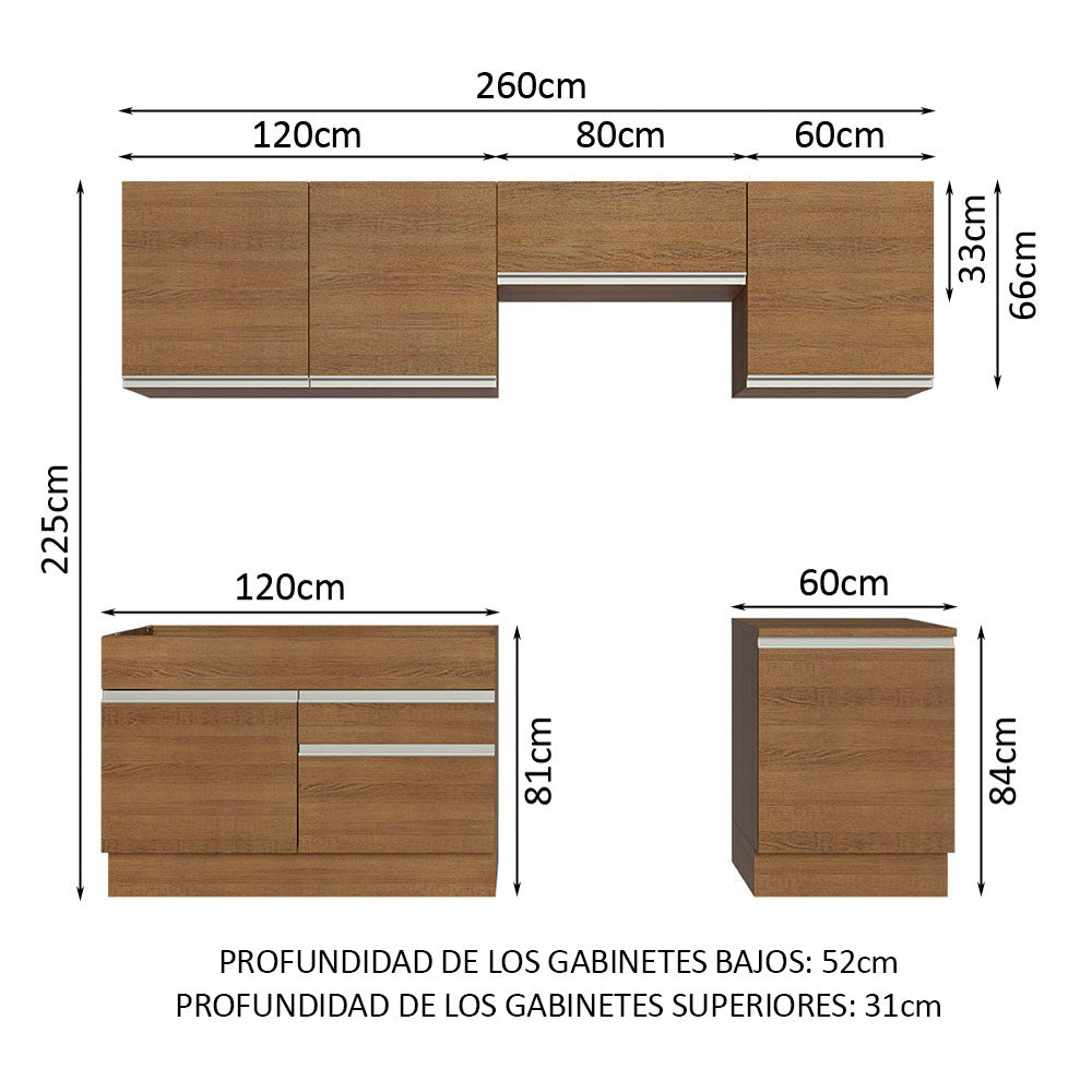 Cocina Integral Glamy 2.60 Metros Marrón 04