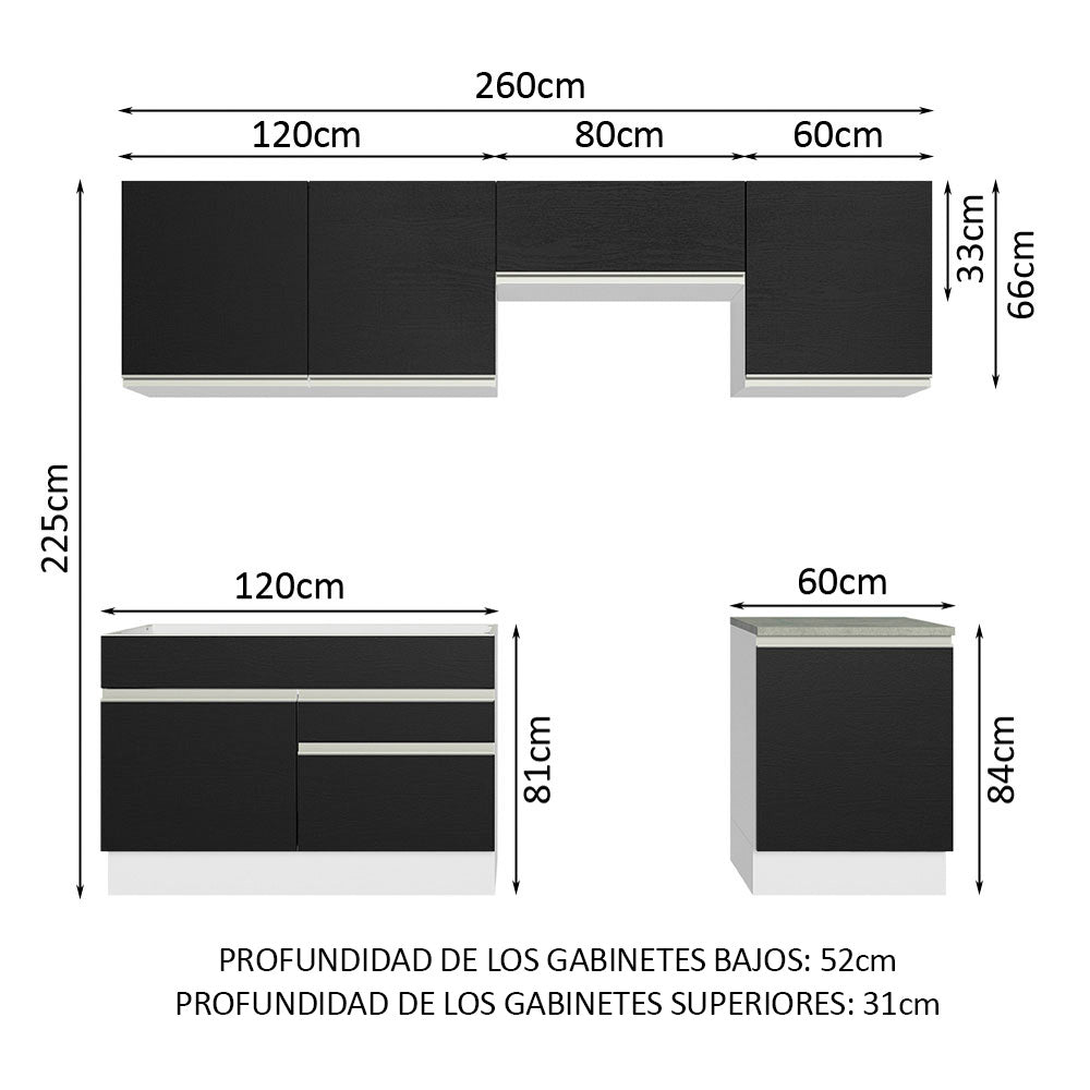 Cocina Integral Glamy 2.60 Metros Blanco/Negro 05