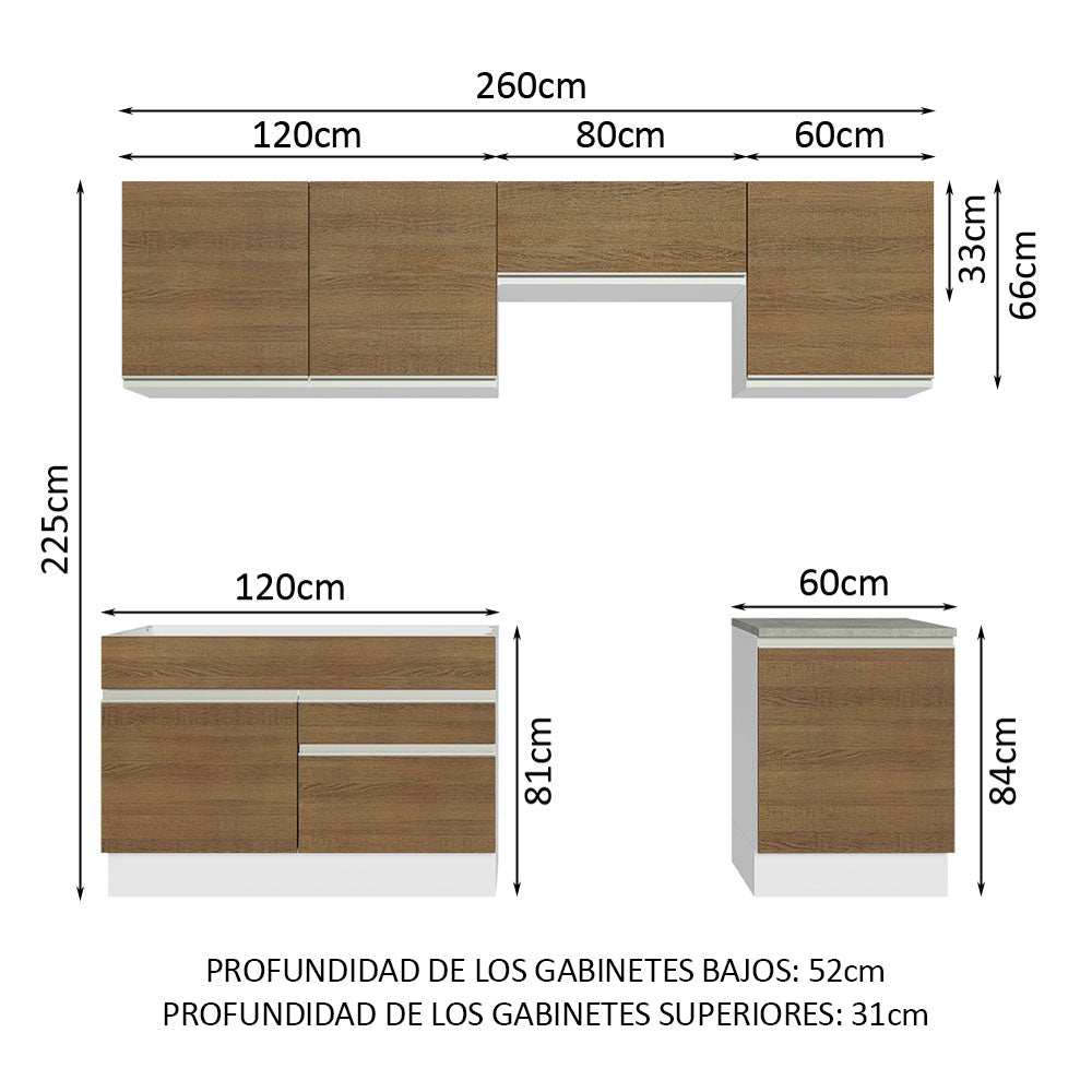 Cocina Integral Glamy 2.60 Metros Blanco/Marrón 04