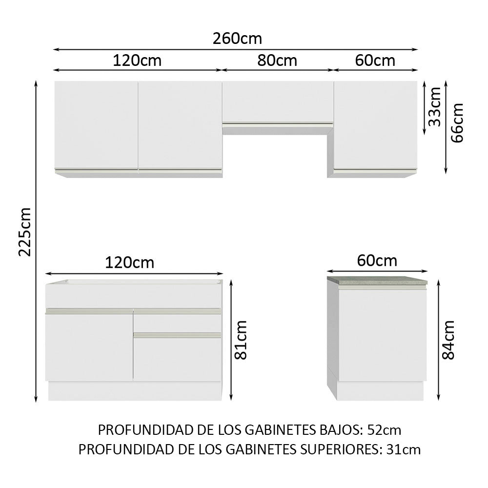 Cocina Integral Glamy 2.60 Metros Blanco 05