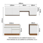 Cocina Integral Glamy 2.60 Metros Marrón/Blanco 05