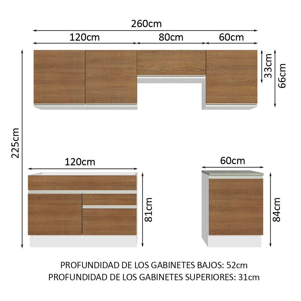 Cocina Integral Glamy 2.60 Metros Blanco/Marrón 05