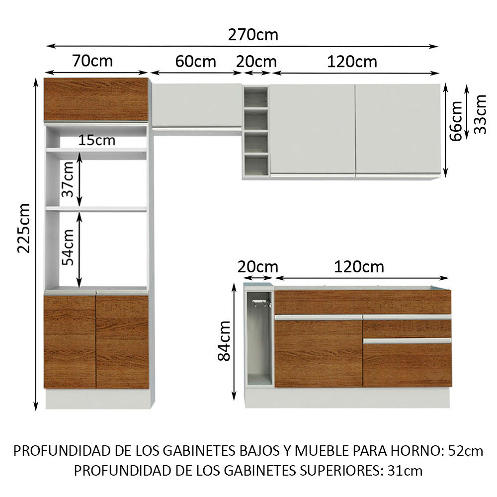 Cocina Integral 270 cm Jade 09 Blanco/Marrón/Blanco Madesa