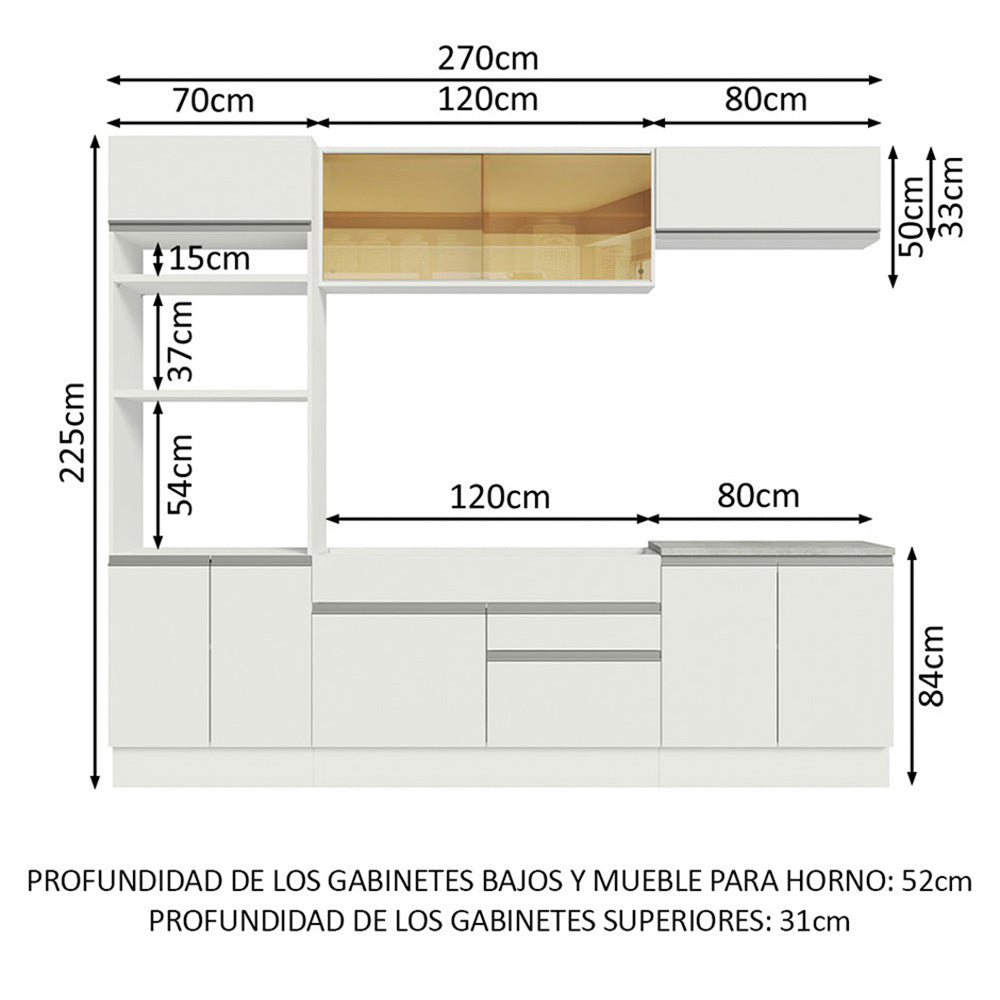 Cocina Integral Glamy 2.70 Metros Blanco 10