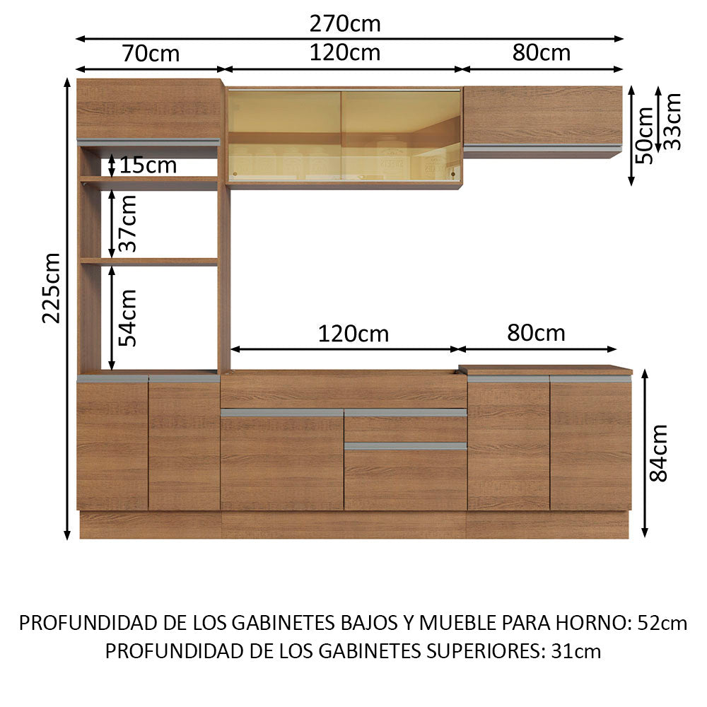 Cocina Integral Glamy 2.70 Metros Marrón 10