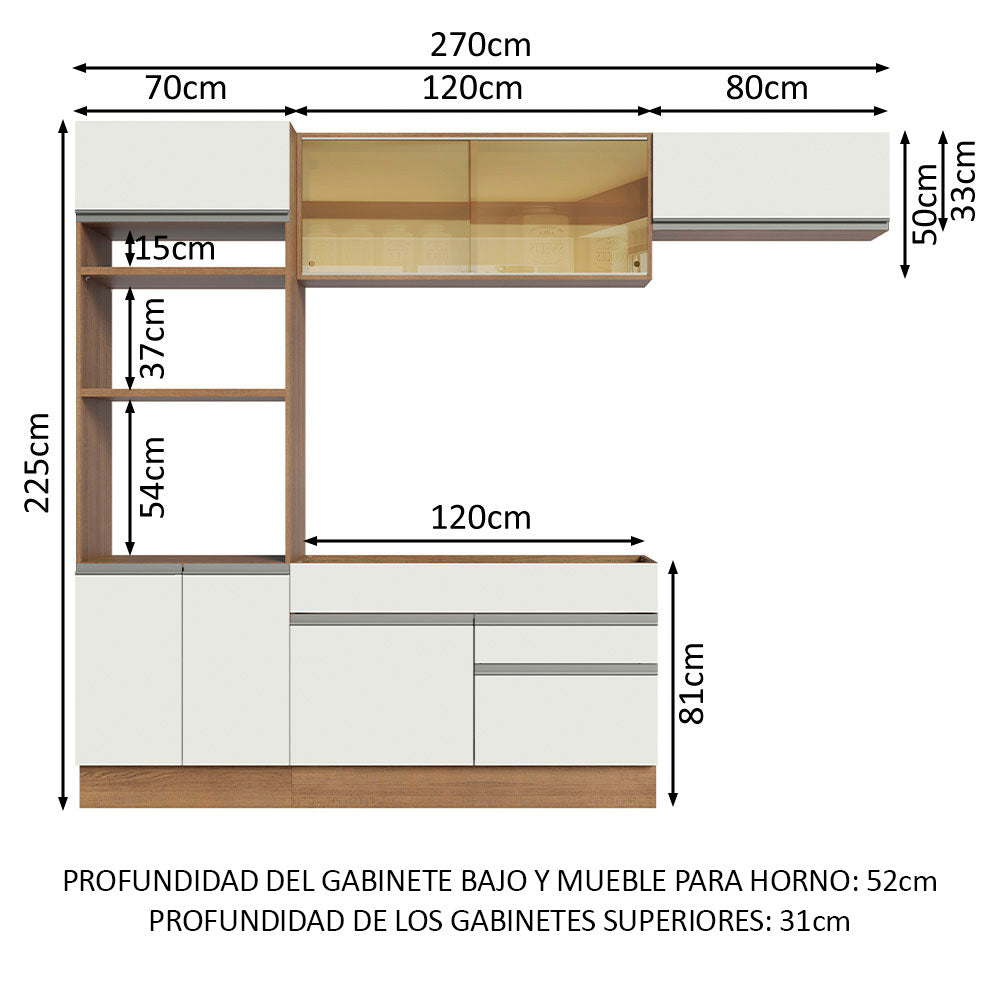 Cocina Integral Glamy 2.70 Metros Marrón/Blanco 11
