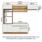Cocina Integral Glamy 2.70 Metros Marrón/Blanco 11