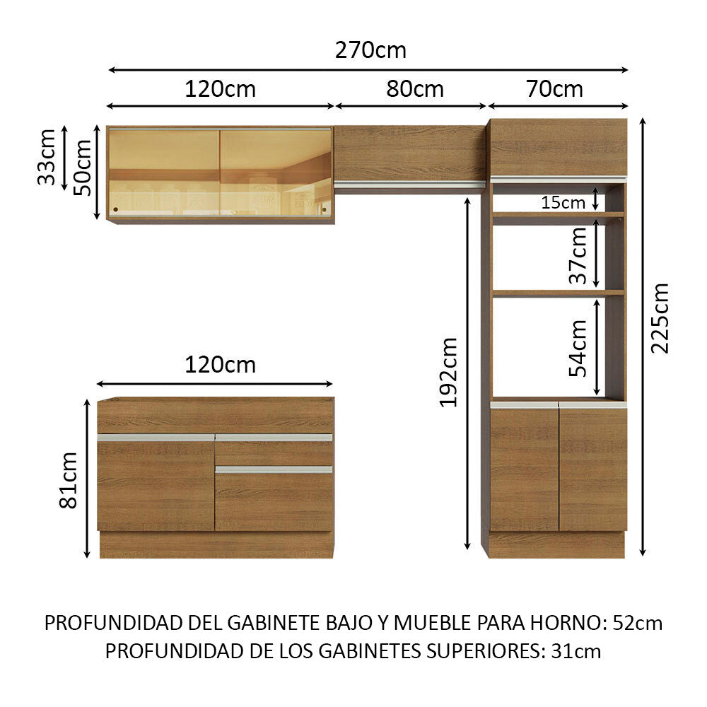 Cocina Integral Glamy 2.70 Metros Marrón 12
