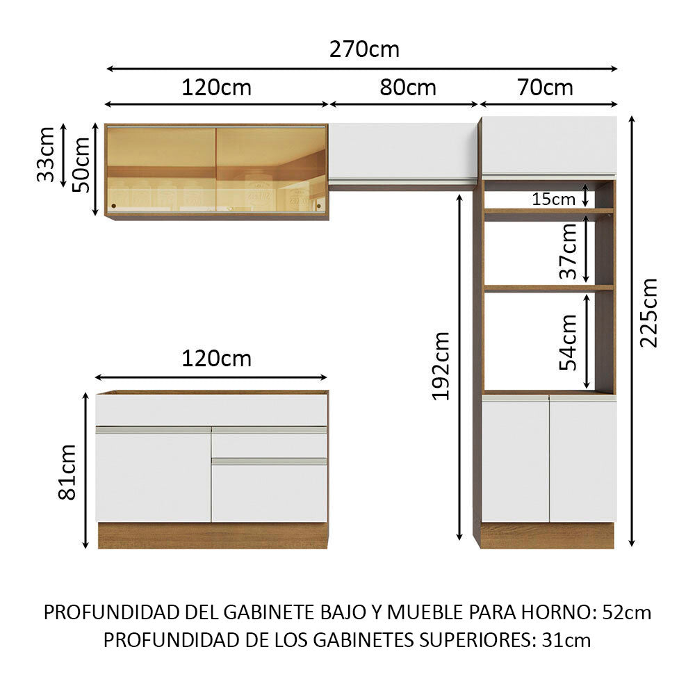 Cocina Integral Madesa Glamy 270 cm Marrón/Blanco 12