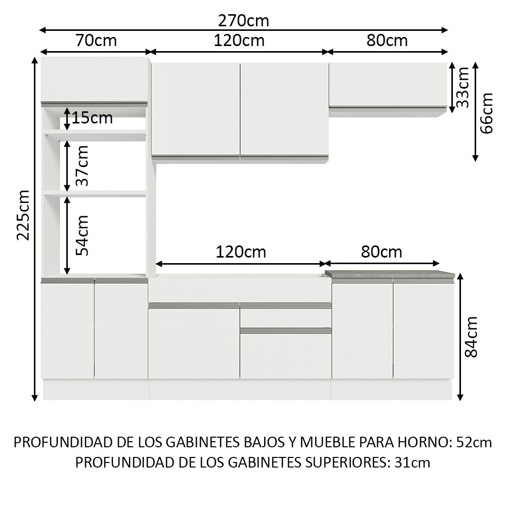 Cocina Integral Glamy 2.70 Metros Blanco 13