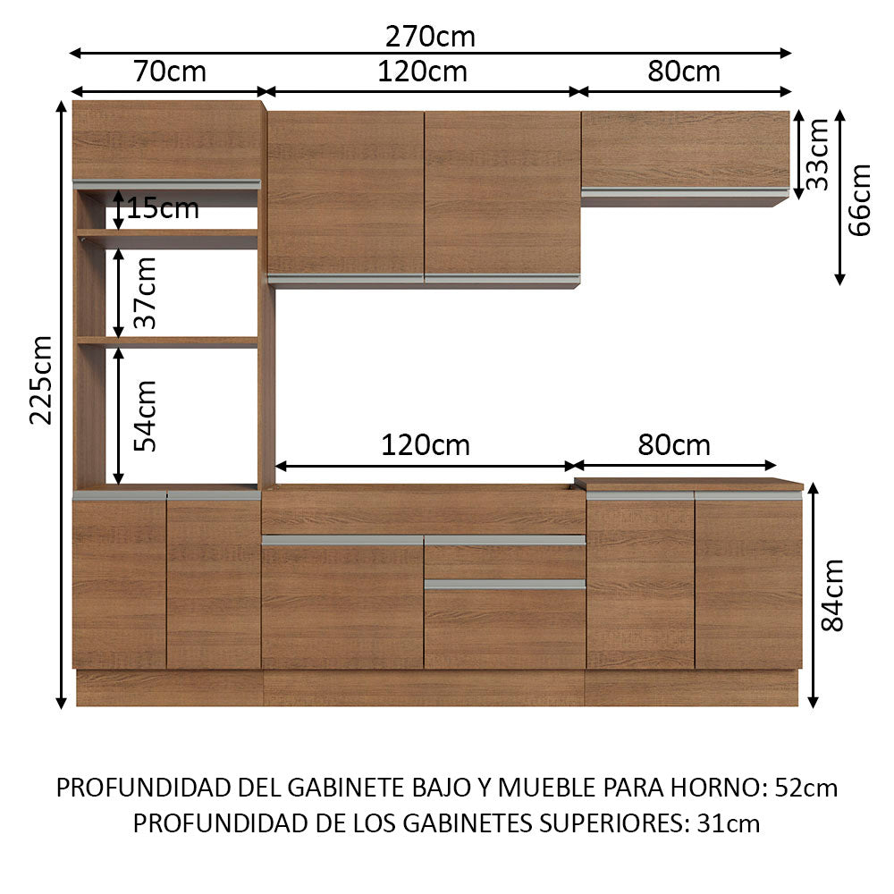 Cocina Integral Glamy 2.70 Metros Marrón 13