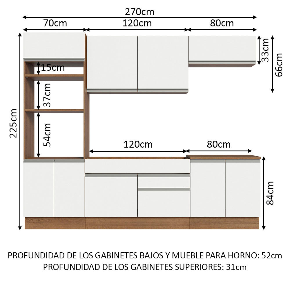 Cocina Integral Glamy 2.70 Metros Marrón/Blanco 13