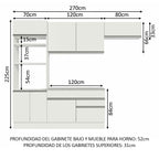 Cocina Integral Glamy 2.70 m con Encimera Blanco 14
