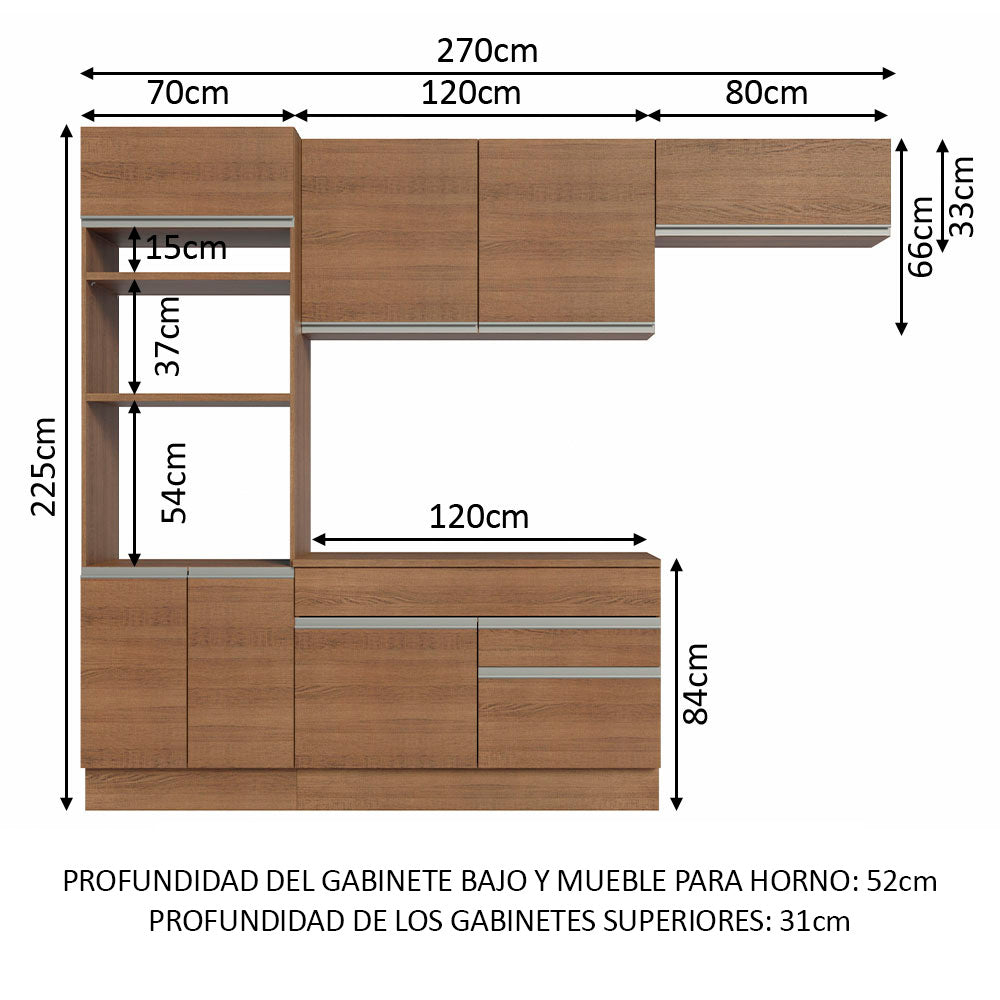 Cocina Integral Glamy 2.70 m con Encimera Marrón 14