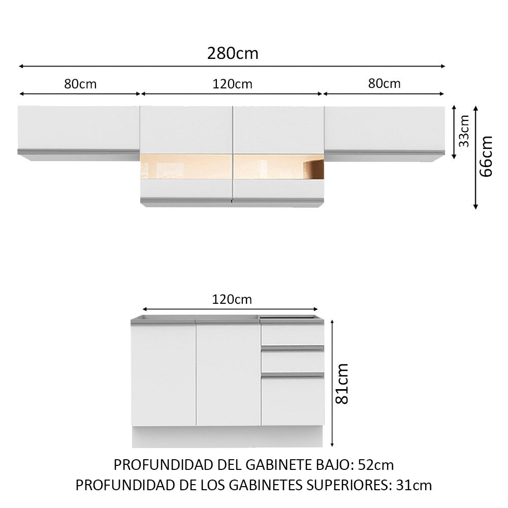 Cocina Integral Marina 2.80 Metros Blanco