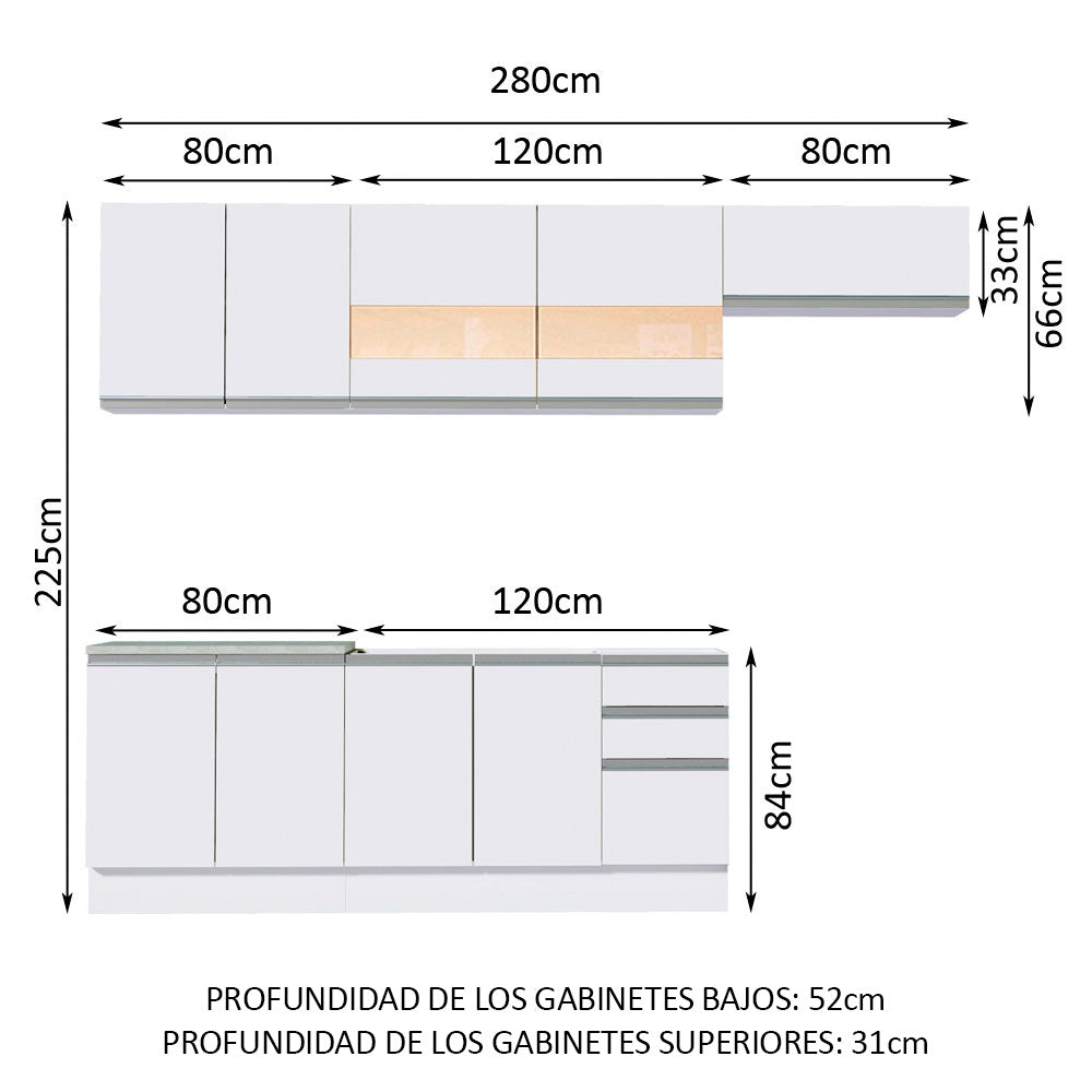 Cocina Integral Marcela 2.80 Metros Blanco