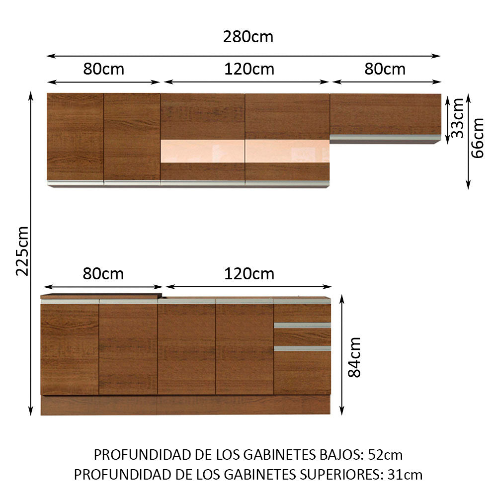 Cocina Integral Marcela 2.80 Metros Marrón