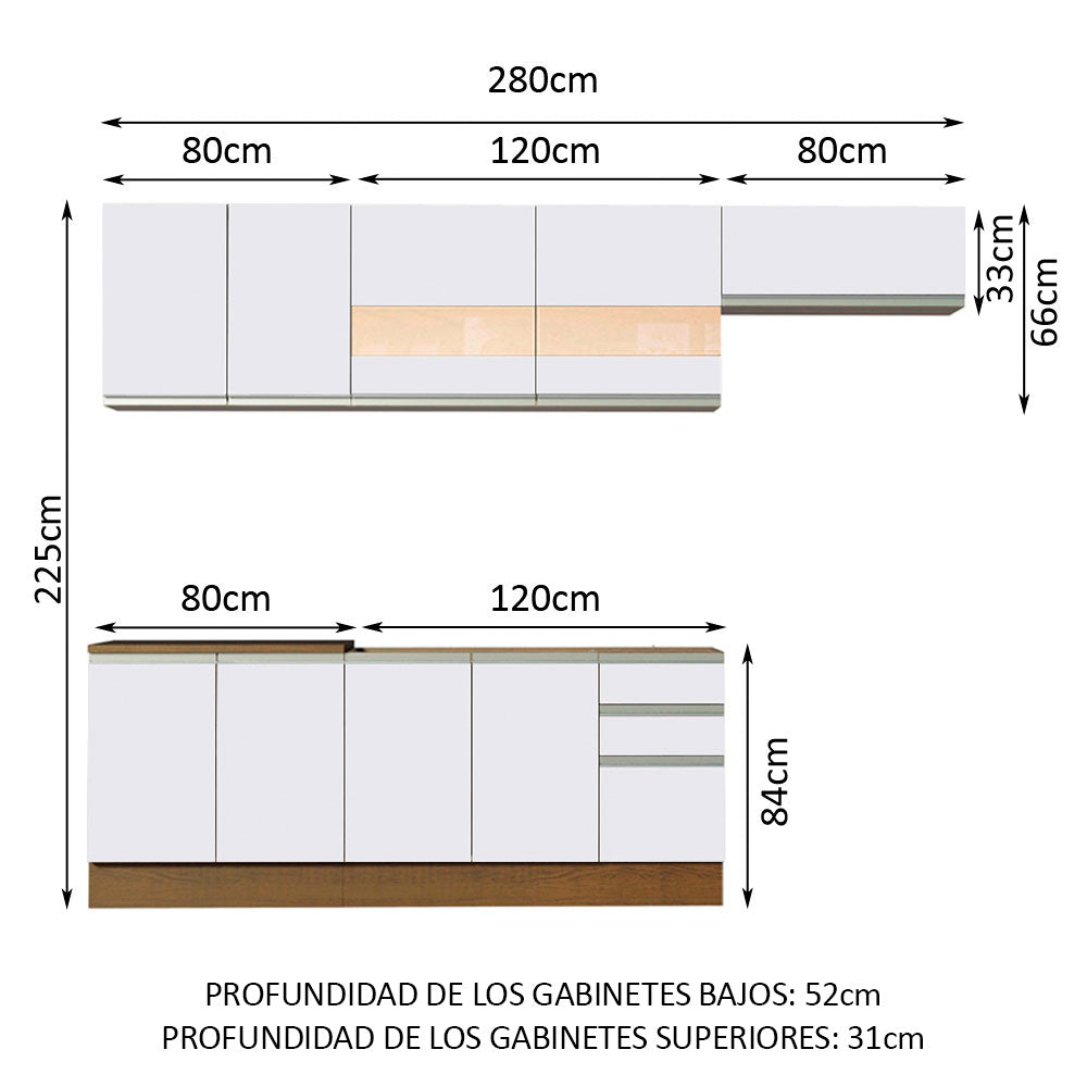 Cocina Integral Marcela 2.80 Metros Marrón/Blanco
