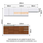 Cocina Integral Marcela 2.80 Metros Blanco/Marrón/Blanco
