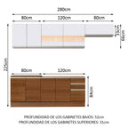 Cocina Integral Marcela 2.80 Metros Marrón/Marrón/Blanco