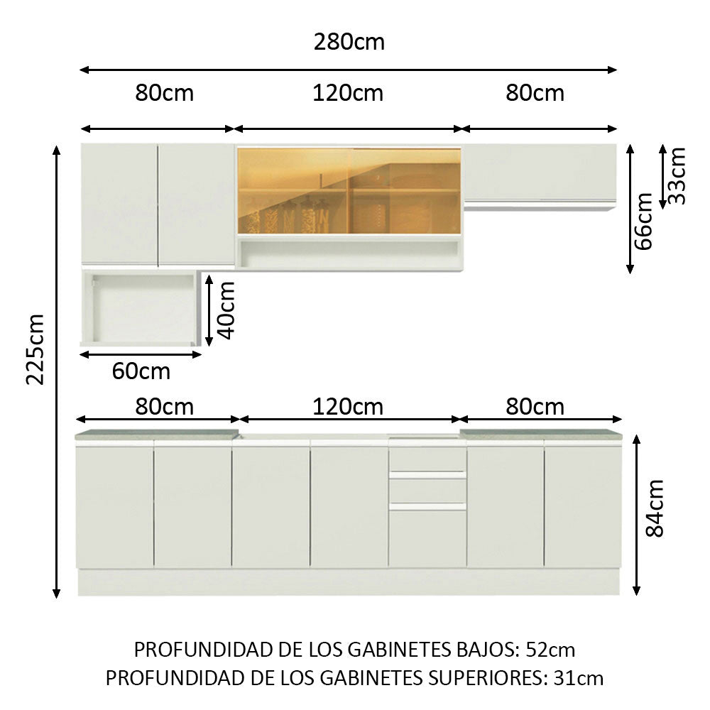 Cocina Integral Genova 2.80 Metros Blanco