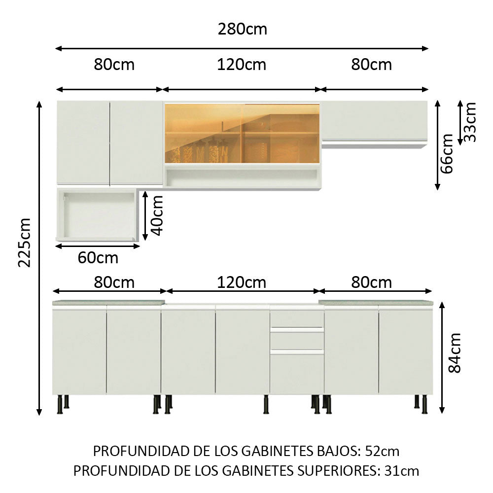 Cocina Integral Genova 2.80 Metros SR Blanco