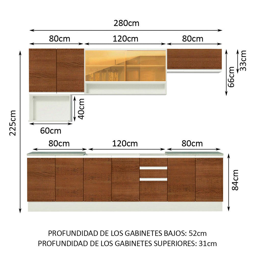 Cocina Integral Genova 2.80 Metros Blanco/Marrón