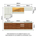 Cocina Integral Genova 2.80 Metros Blanco/Marrón/Blanco