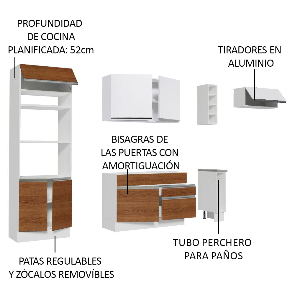 Cocina Integral Safira 2.90 m con Encimera 14 Blanco/Marrón/Blanco