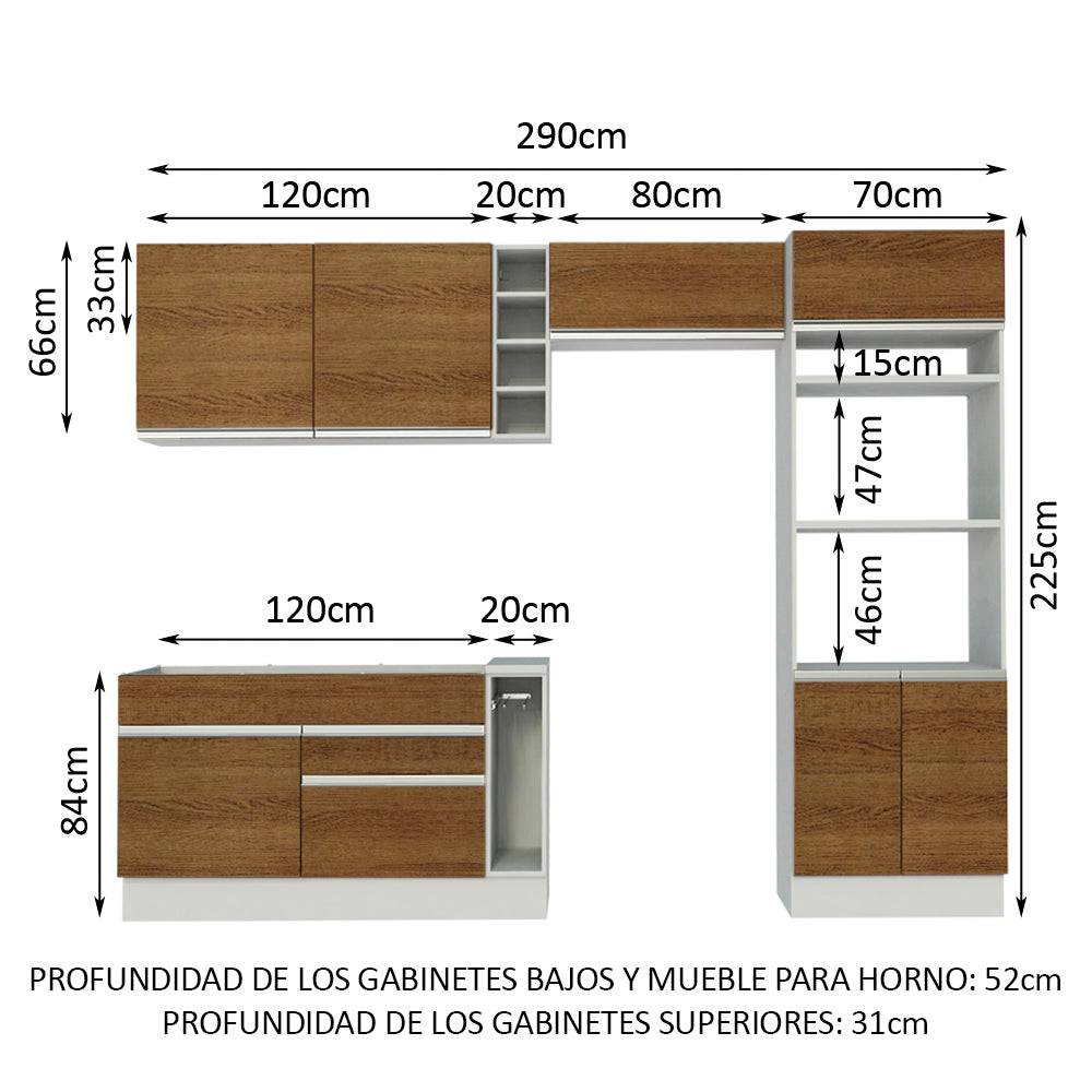 Cocina Integral Cristal 2.90 Metros Blanco/Marrón 10