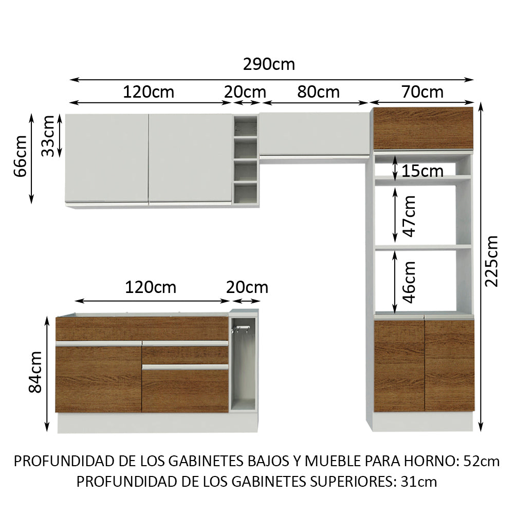 Cocina Integral Cristal 2.90 Metros Blanco/Marrón/Blanco 10