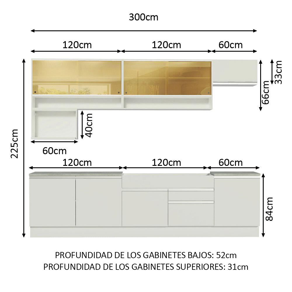 Cocina Integral Verona 3.00 Metros Blanco