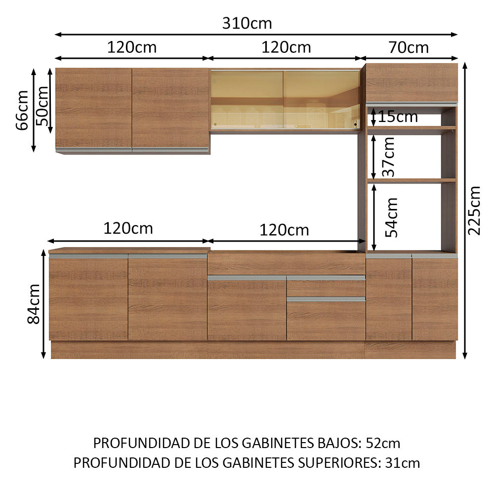 Cocina Integral Glamy 3.10 Metros Marrón 01