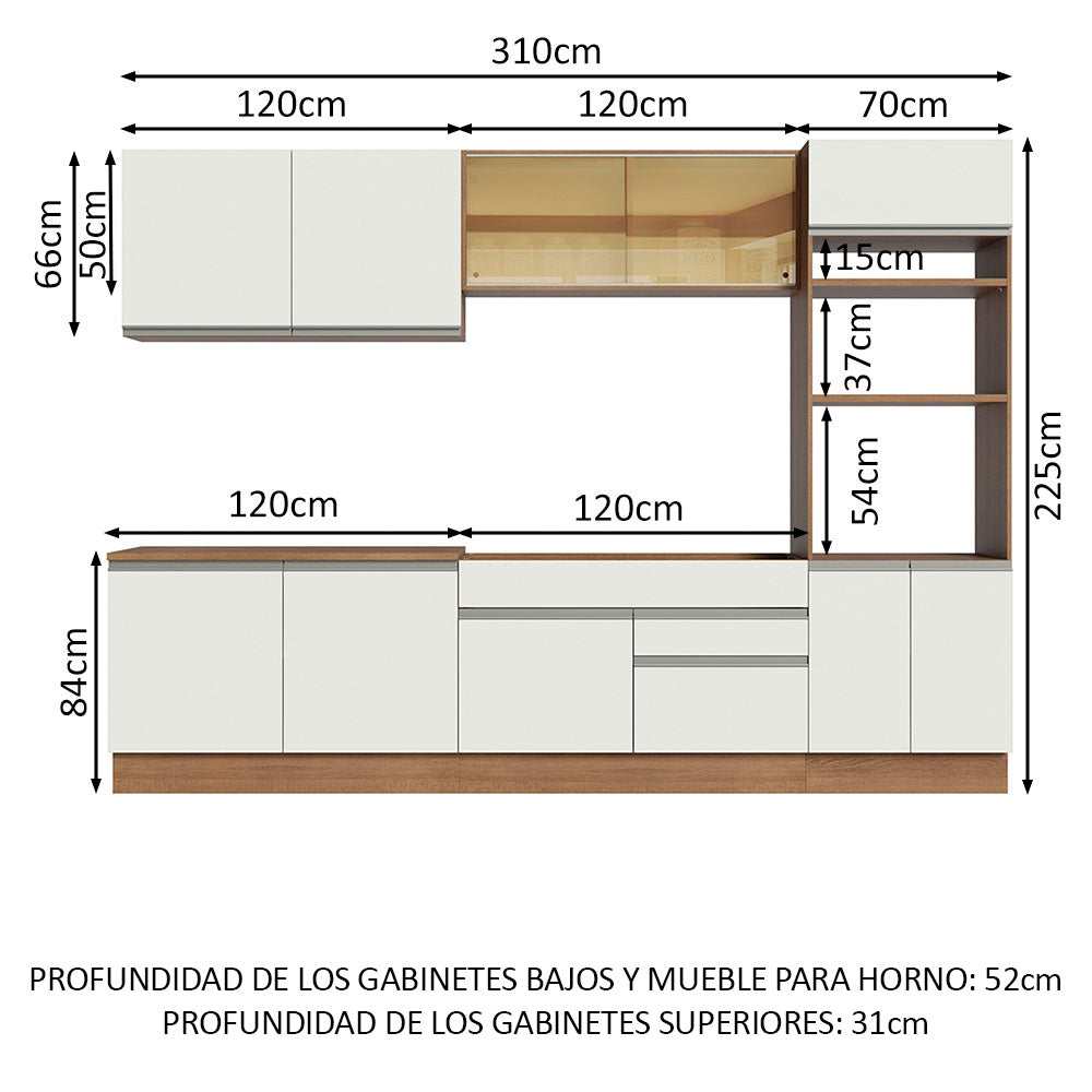 Cocina Integral Glamy 3.10 Metros Marrón/Blanco 01