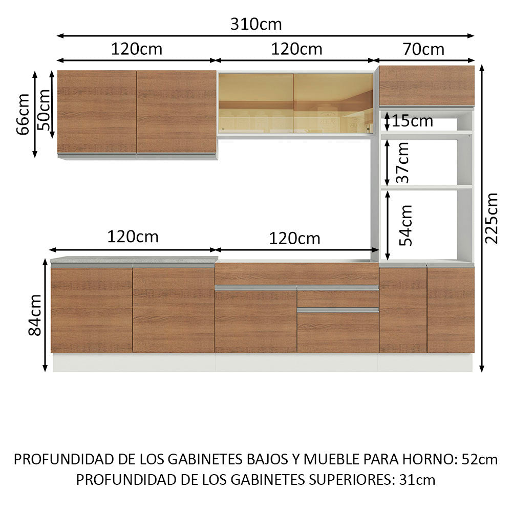 Cocina Integral Glamy 3.10 Metros Blanco/Marrón 01