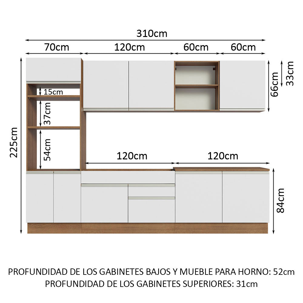 Cocina Integral Glamy 3.10 Metros Marrón/Blanco 02