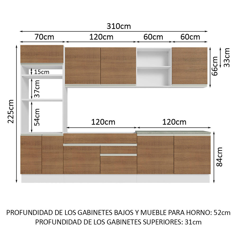 Cocina Integral Glamy 3.10 Metros Blanco/Marrón 02