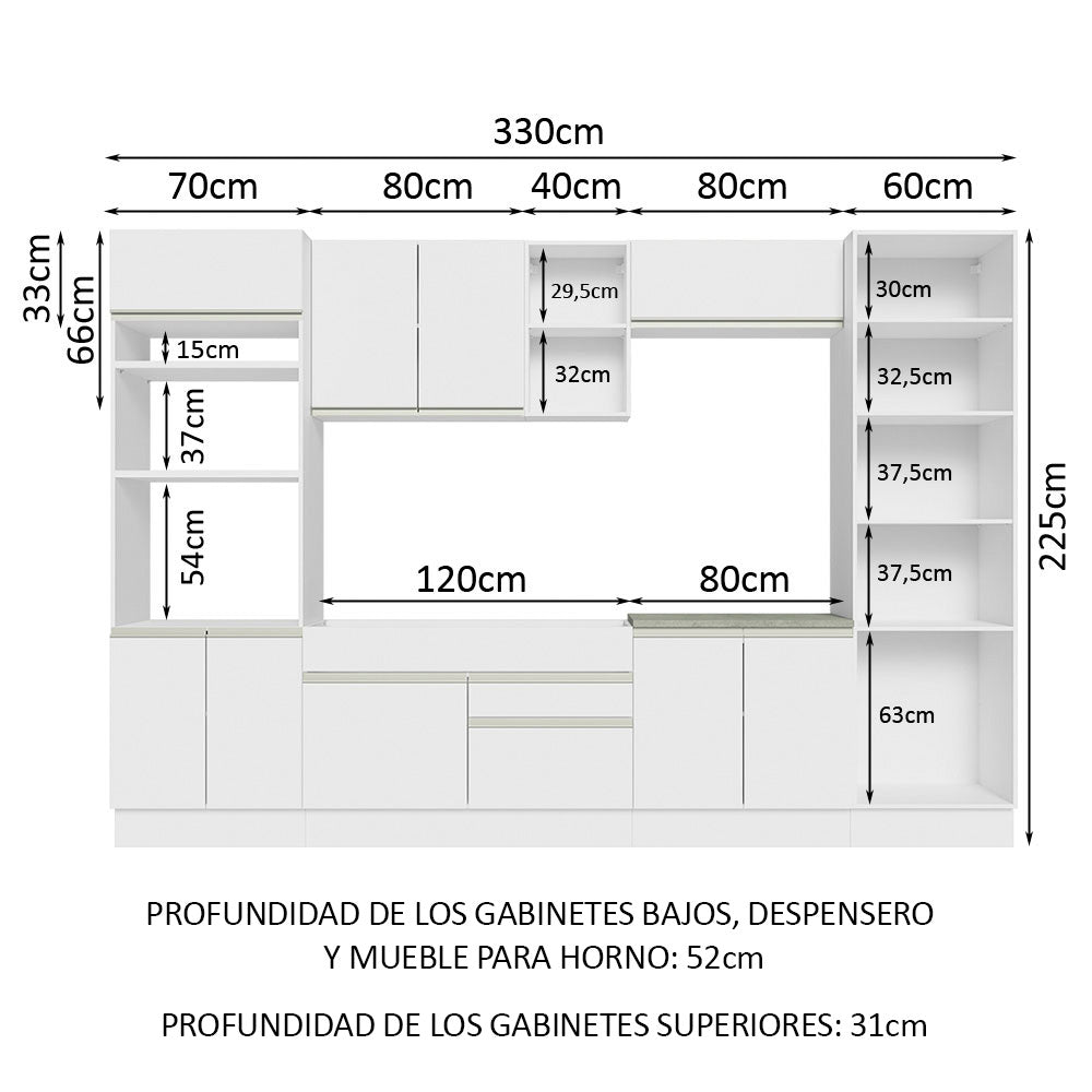 Cocina Integral Glamy 3.30 Metros Blanco