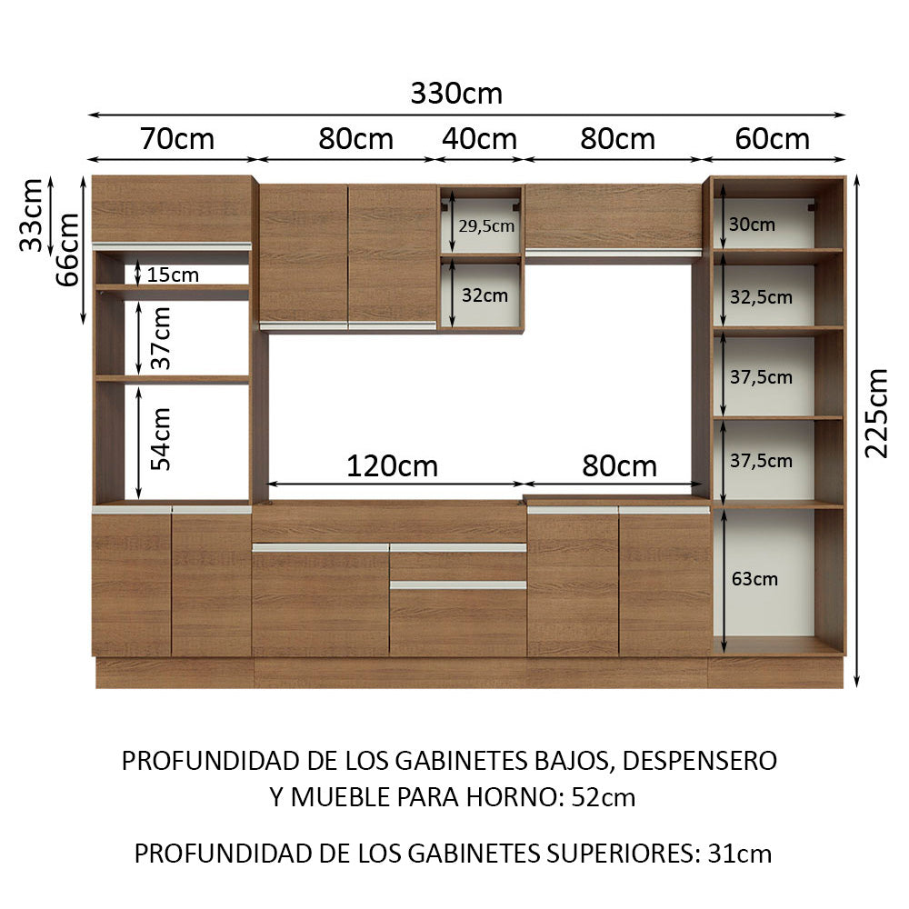 Cocina Integral Glamy 3.30 Metros Marrón