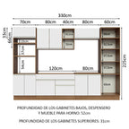 Cocina Integral Glamy 3.30 Metros Marrón/Blanco